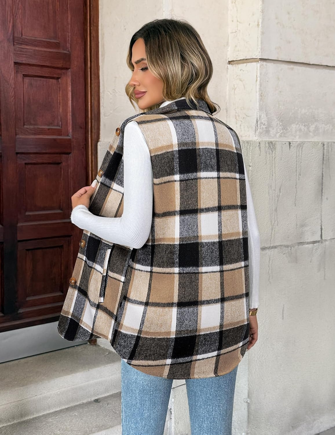 image:imageZeagoo Plaid Vest for Women Flannel Jackets Sleeveless Button Down ShirtsBrowngz794