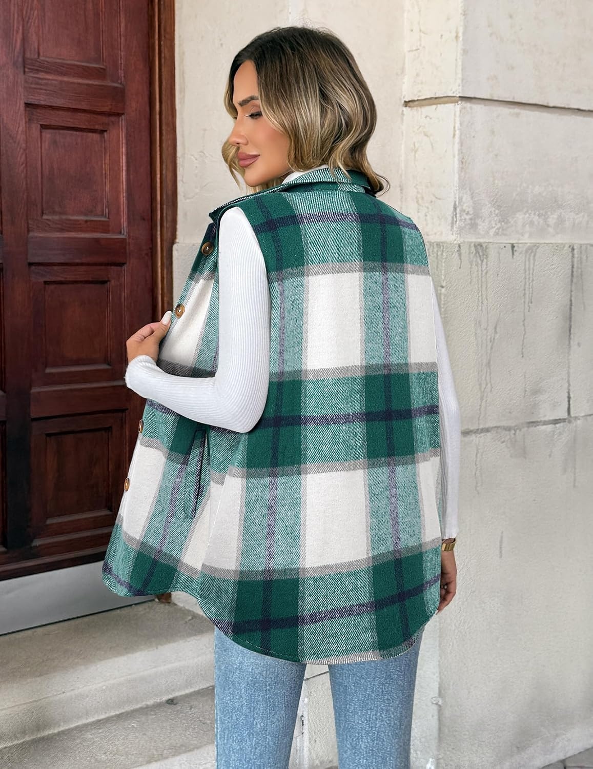 image:imageZeagoo Plaid Vest for Women Flannel Jackets Sleeveless Button Down ShirtsGreengz541