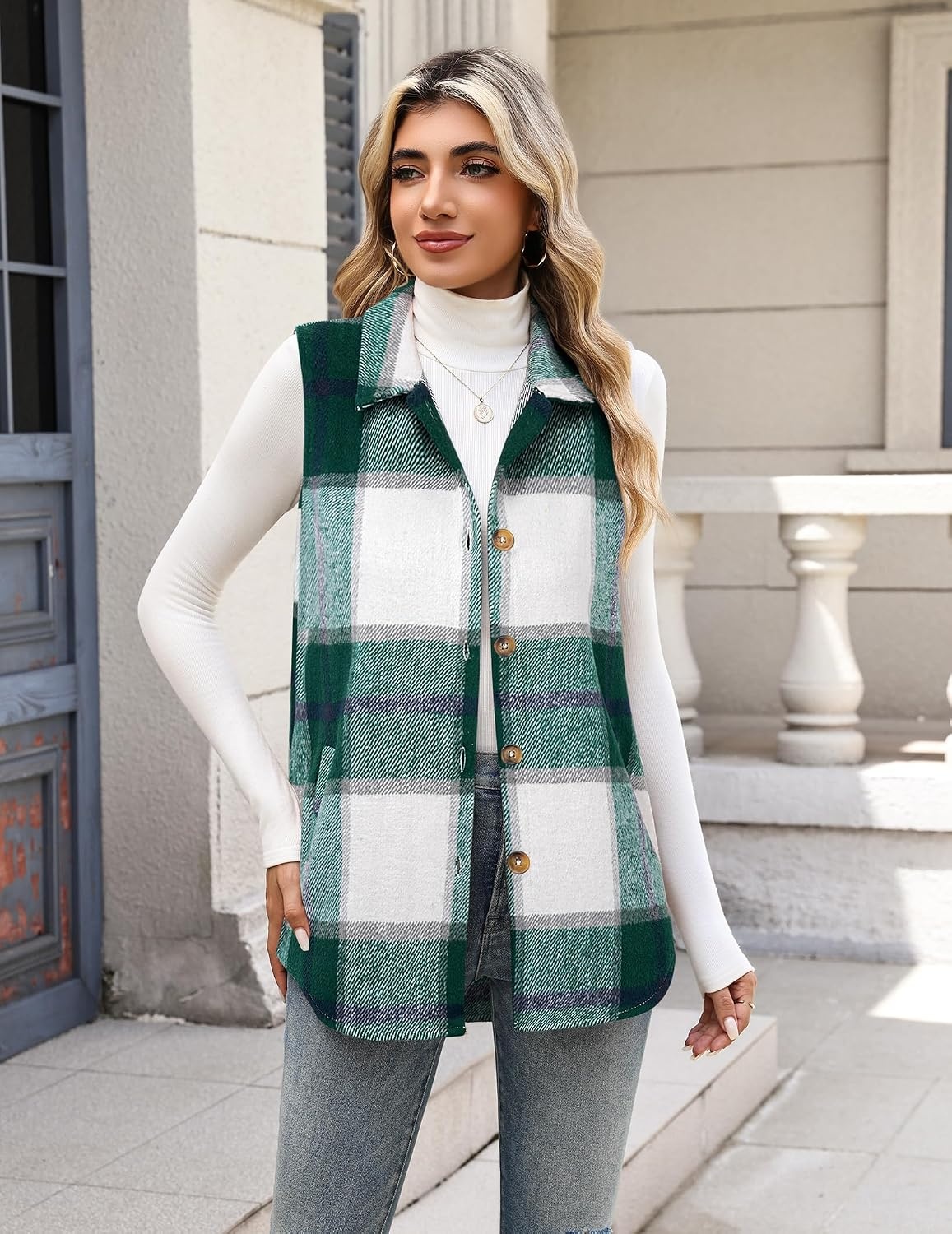 image:imageZeagoo Plaid Vest for Women Flannel Jackets Sleeveless Button Down ShirtsGreengz541