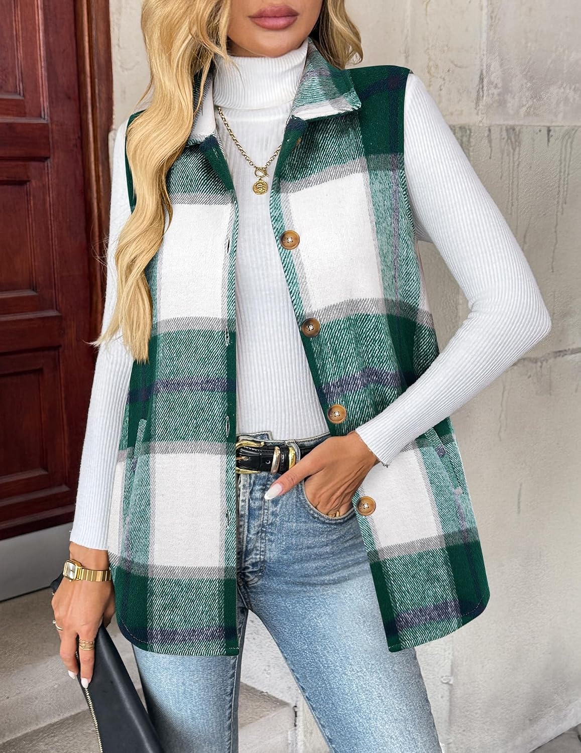 image:imageZeagoo Plaid Vest for Women Flannel Jackets Sleeveless Button Down ShirtsGreengz541