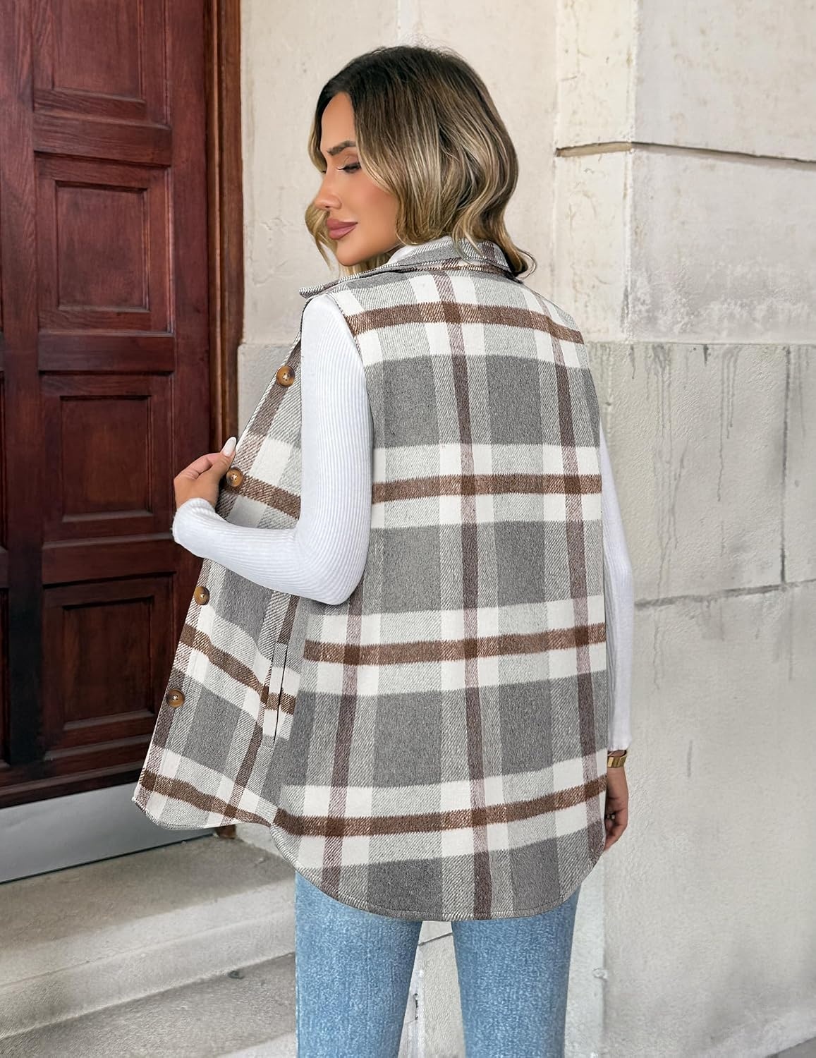 image:imageZeagoo Plaid Vest for Women Flannel Jackets Sleeveless Button Down ShirtsGreygz555