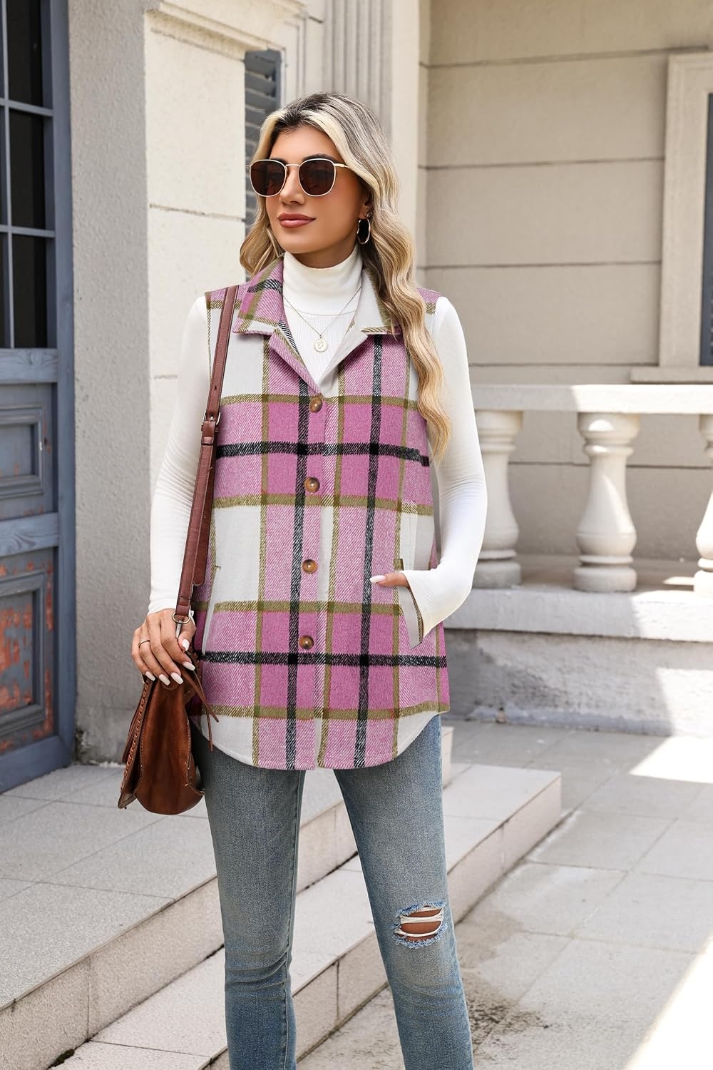 image:imageZeagoo Plaid Vest for Women Flannel Jackets Sleeveless Button Down ShirtsHot Pinkgz795