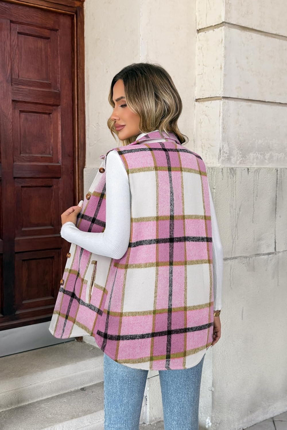 image:imageZeagoo Plaid Vest for Women Flannel Jackets Sleeveless Button Down ShirtsHot Pinkgz795
