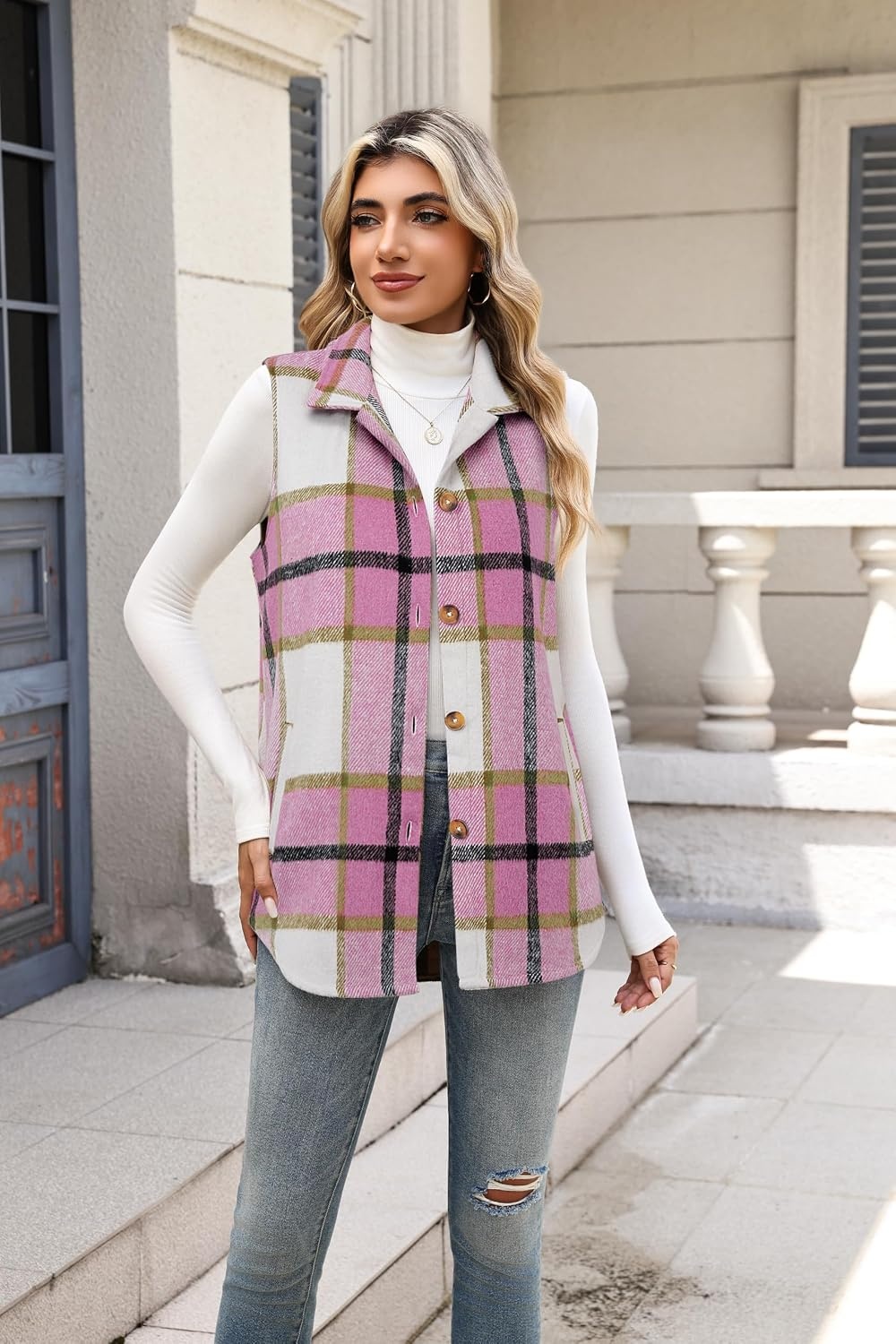 image:imageZeagoo Plaid Vest for Women Flannel Jackets Sleeveless Button Down ShirtsHot Pinkgz795
