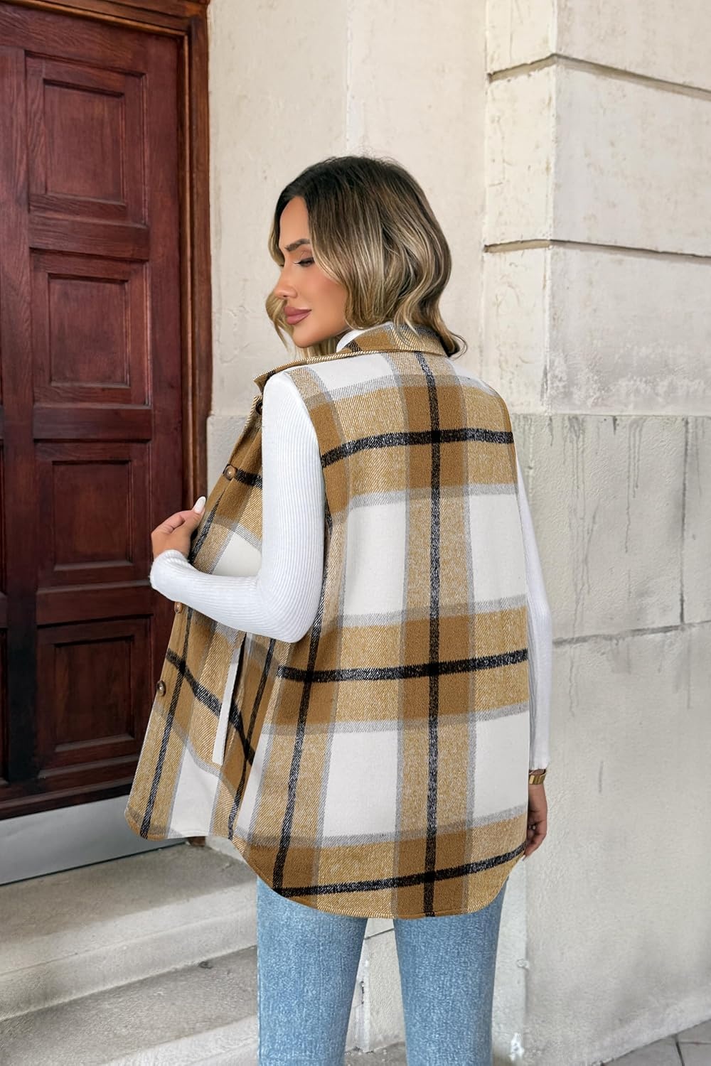 image:imageZeagoo Plaid Vest for Women Flannel Jackets Sleeveless Button Down ShirtsKhakigz554