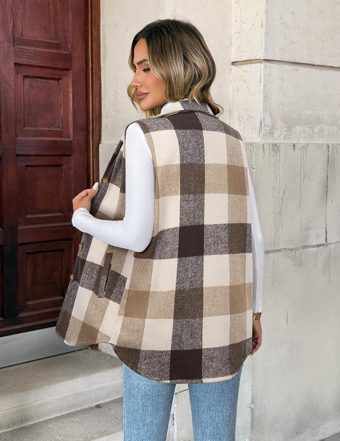 image:imageZeagoo Plaid Vest for Women Flannel Jackets Sleeveless Button Down ShirtsKhakigz798