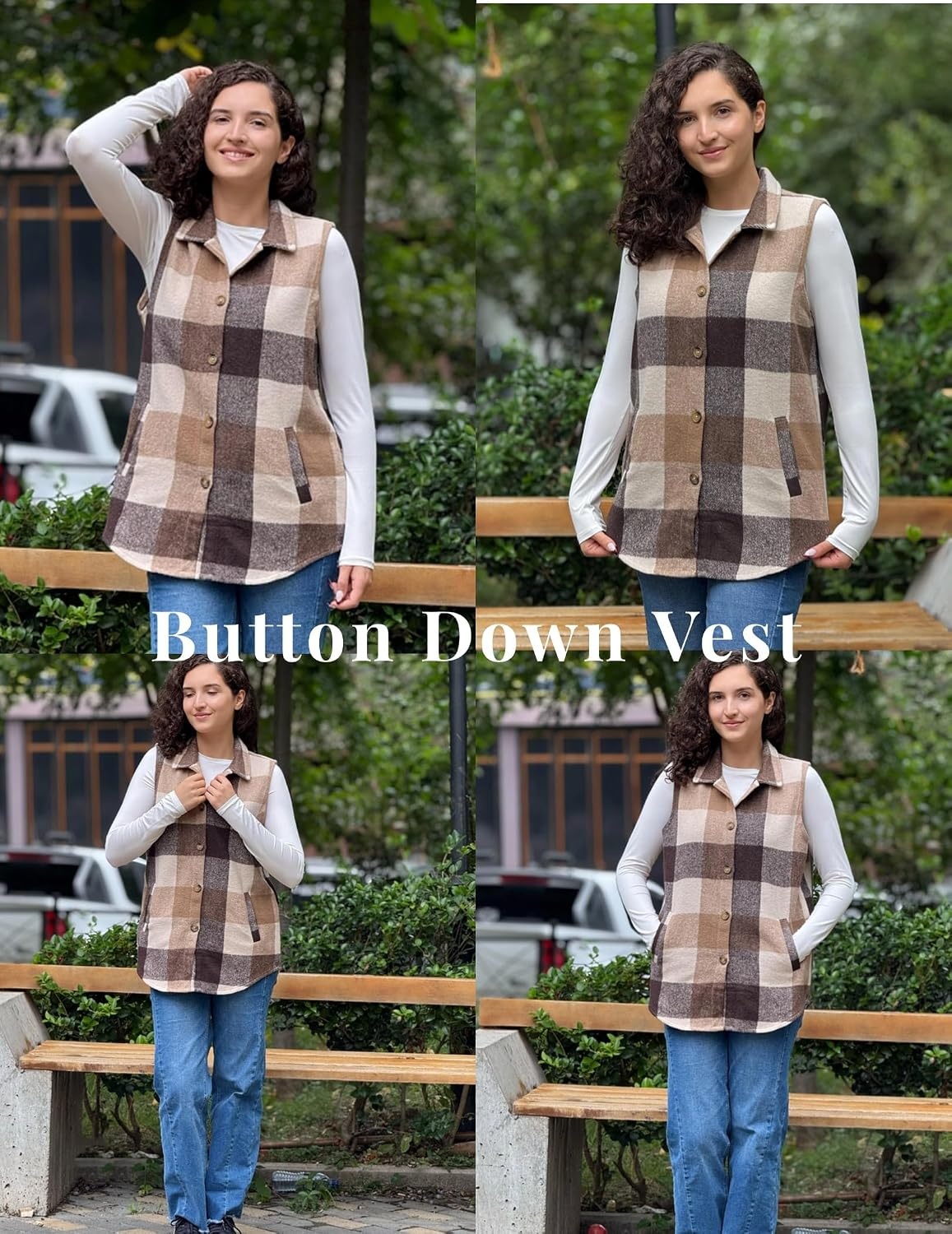 image:imageZeagoo Plaid Vest for Women Flannel Jackets Sleeveless Button Down ShirtsKhakigz798