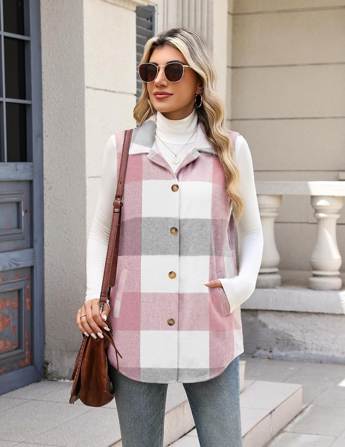 image:imageZeagoo Plaid Vest for Women Flannel Jackets Sleeveless Button Down ShirtsPinkgz695