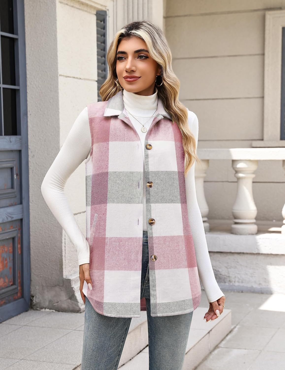 image:imageZeagoo Plaid Vest for Women Flannel Jackets Sleeveless Button Down ShirtsPinkgz695