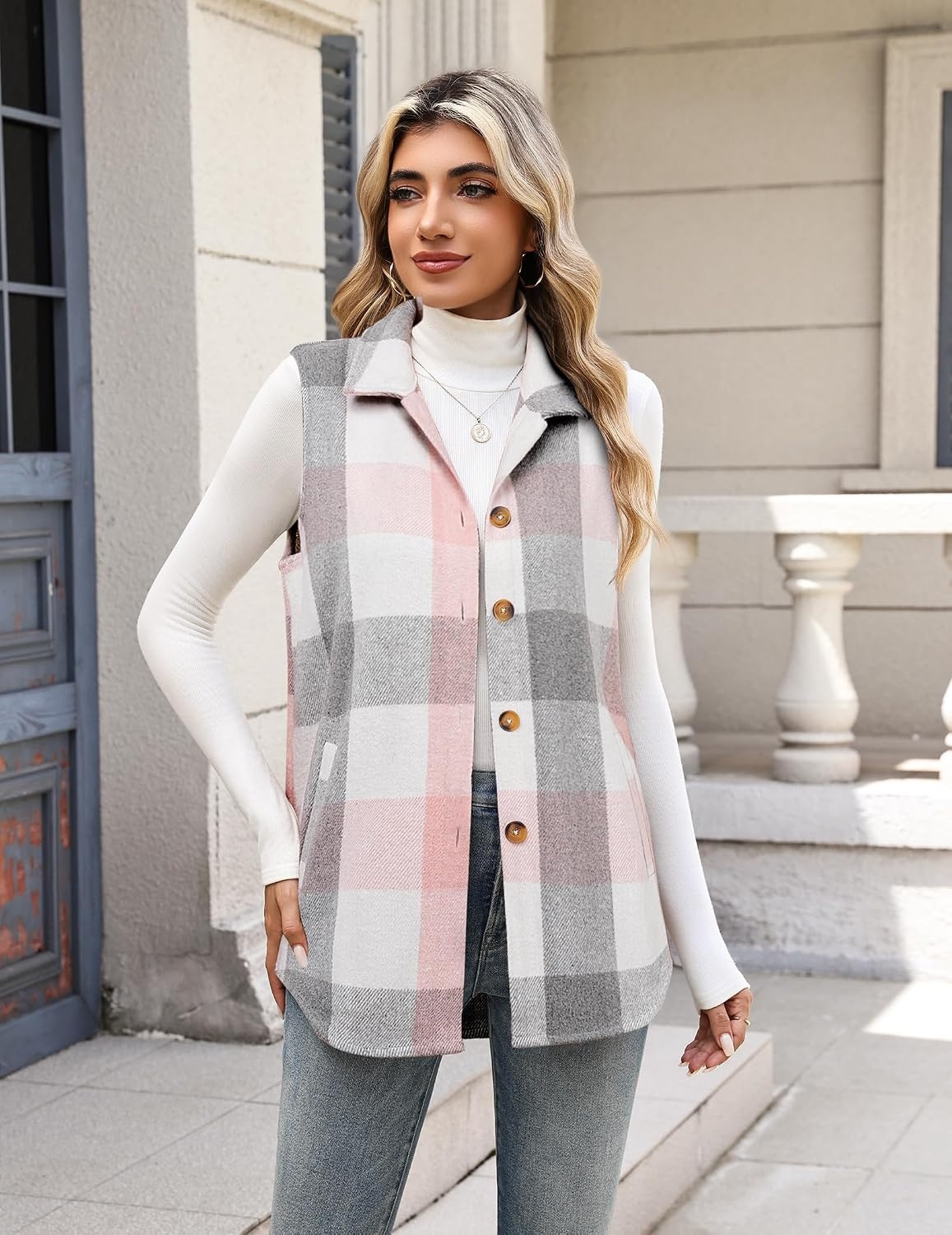 image:imageZeagoo Plaid Vest for Women Flannel Jackets Sleeveless Button Down ShirtsPinkgz799