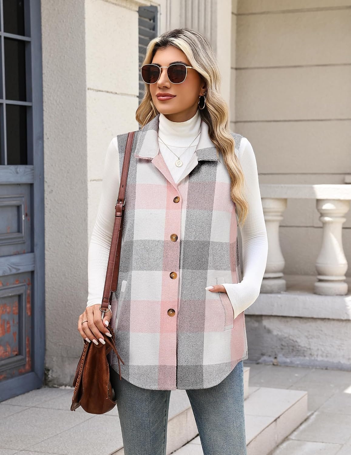 image:imageZeagoo Plaid Vest for Women Flannel Jackets Sleeveless Button Down ShirtsPinkgz799