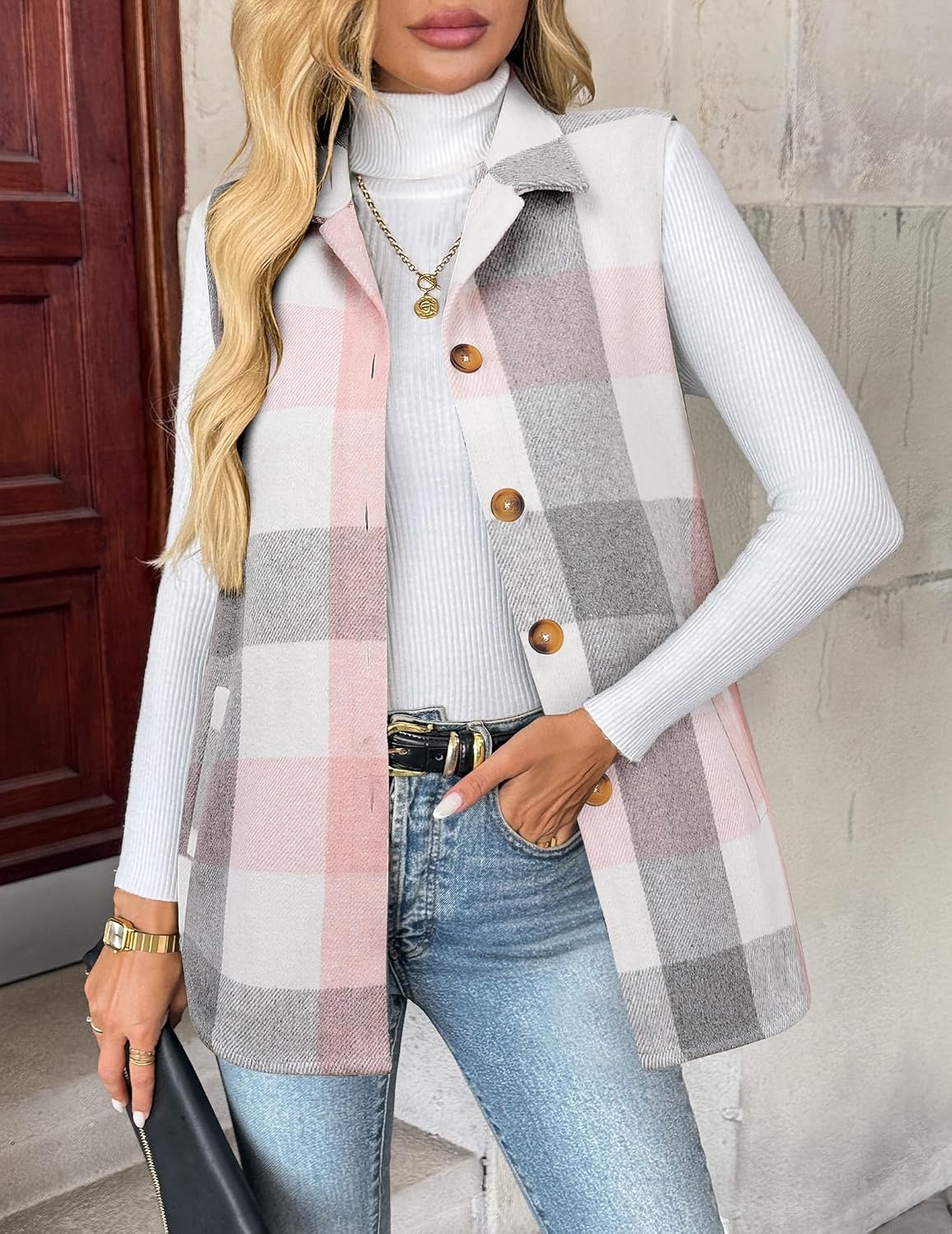 image:imageZeagoo Plaid Vest for Women Flannel Jackets Sleeveless Button Down ShirtsPinkgz799