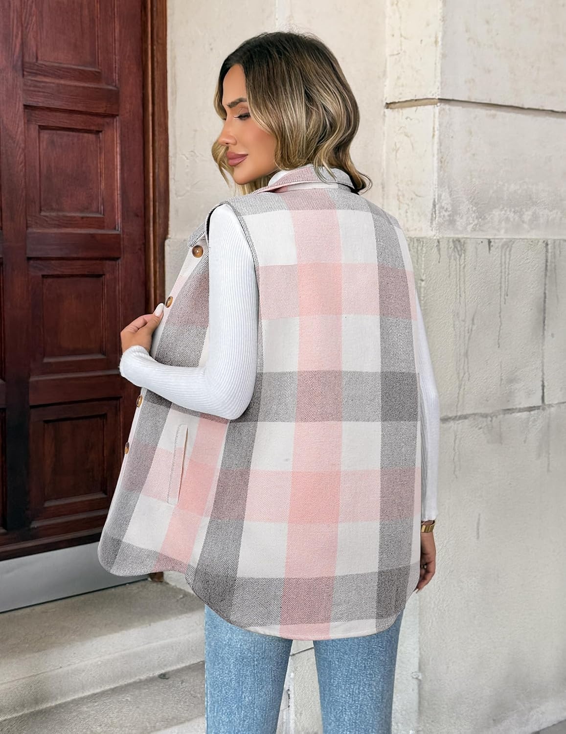 image:imageZeagoo Plaid Vest for Women Flannel Jackets Sleeveless Button Down ShirtsPinkgz799