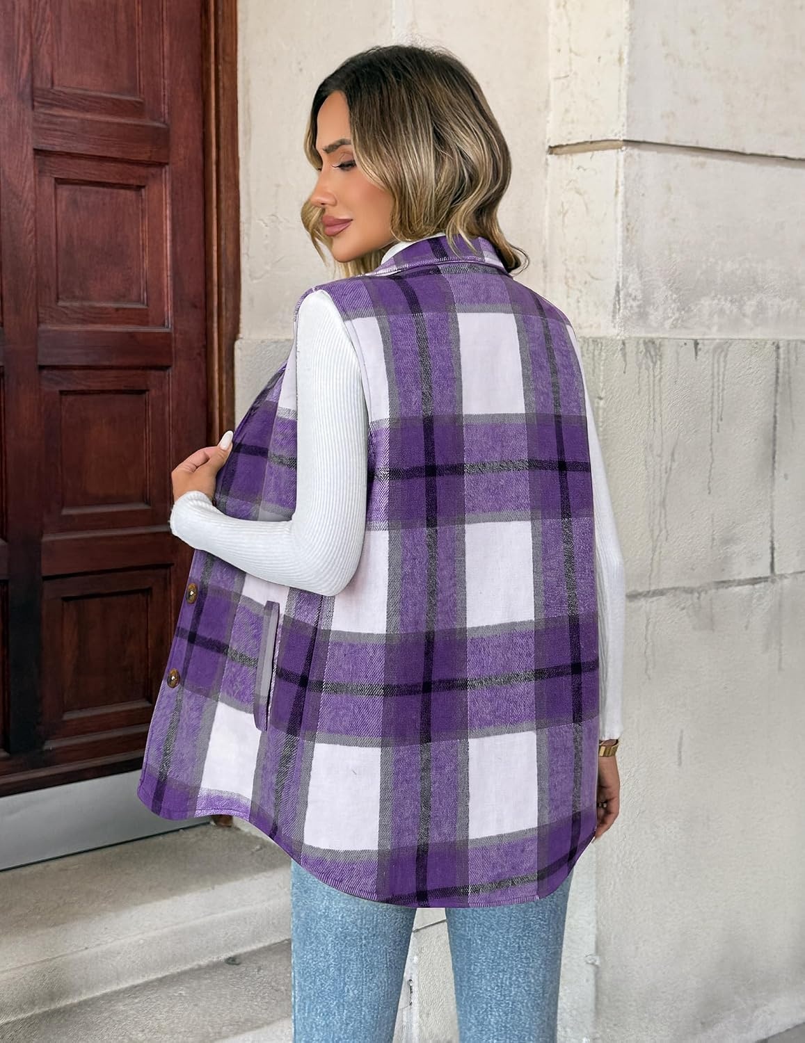 image:imageZeagoo Plaid Vest for Women Flannel Jackets Sleeveless Button Down ShirtsPurplegz680