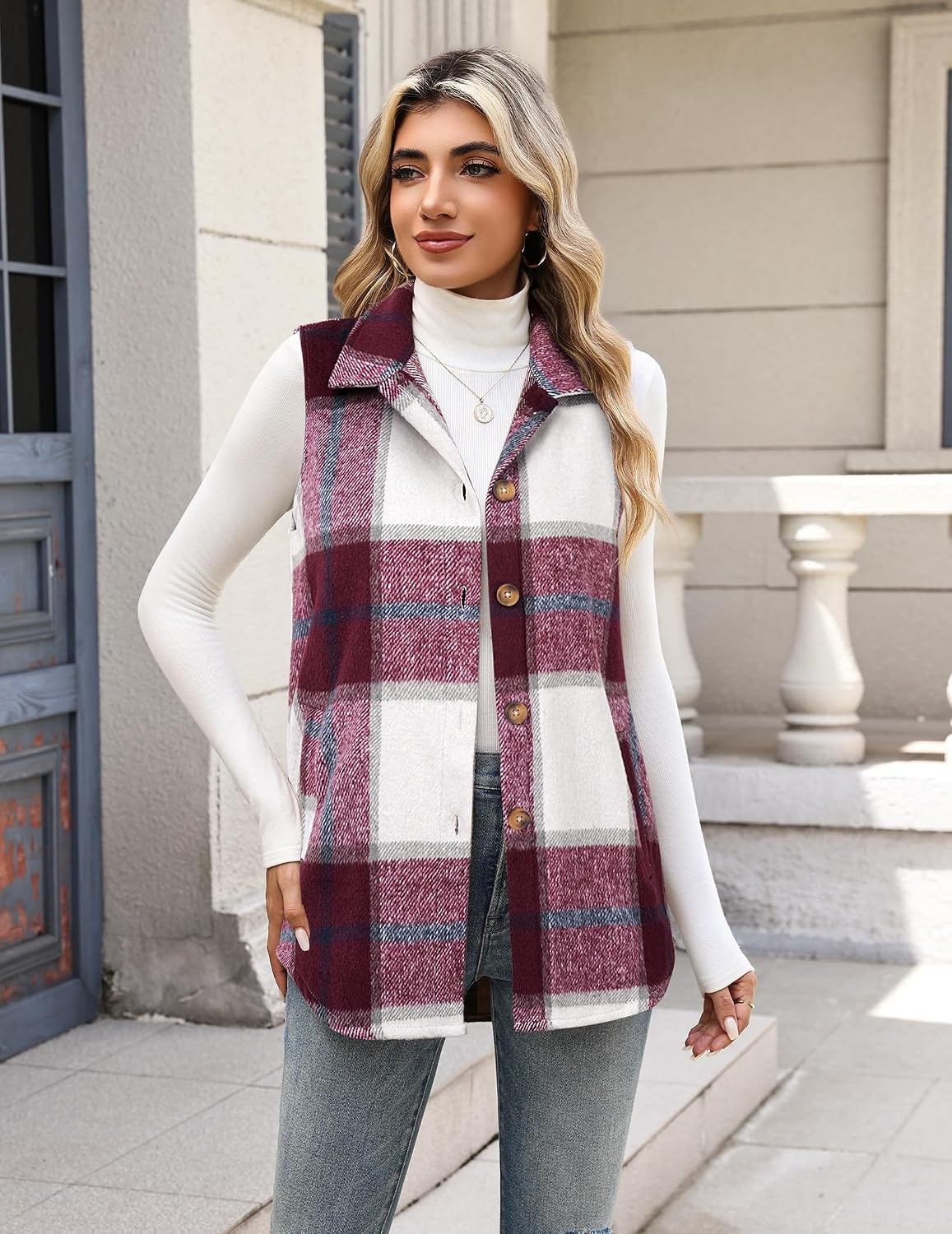 image:imageZeagoo Plaid Vest for Women Flannel Jackets Sleeveless Button Down ShirtsRedgz543