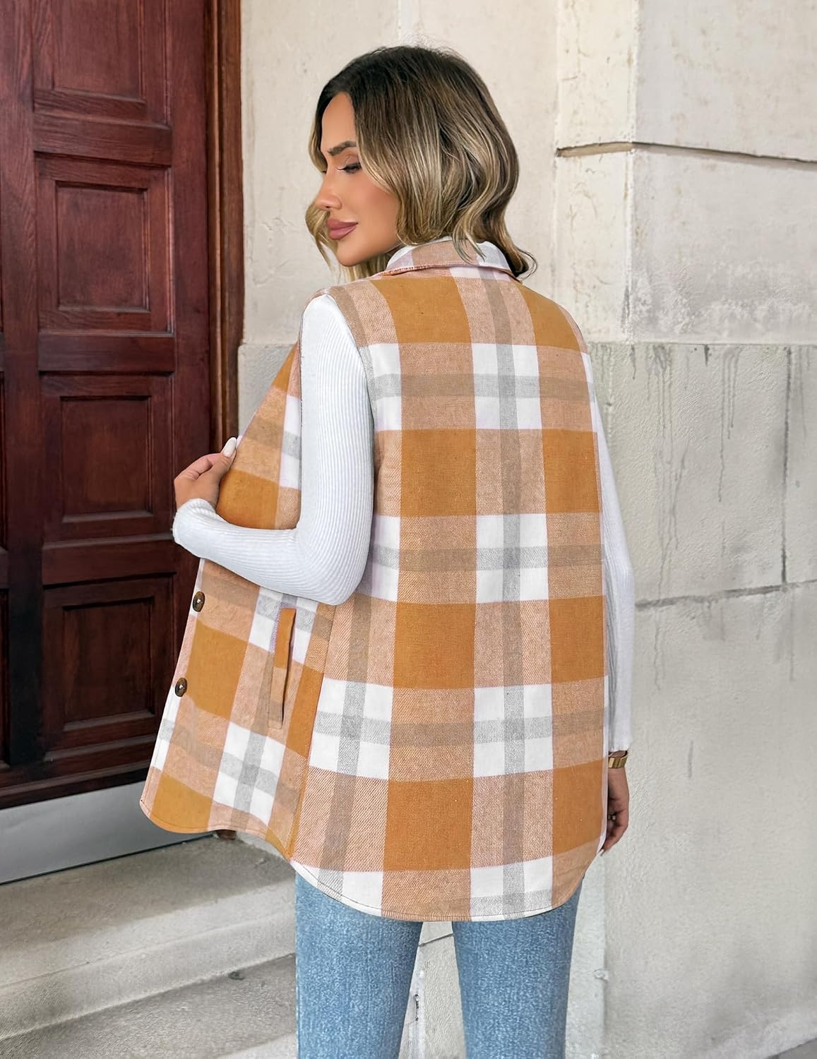 image:imageZeagoo Plaid Vest for Women Flannel Jackets Sleeveless Button Down ShirtsYellowgw578