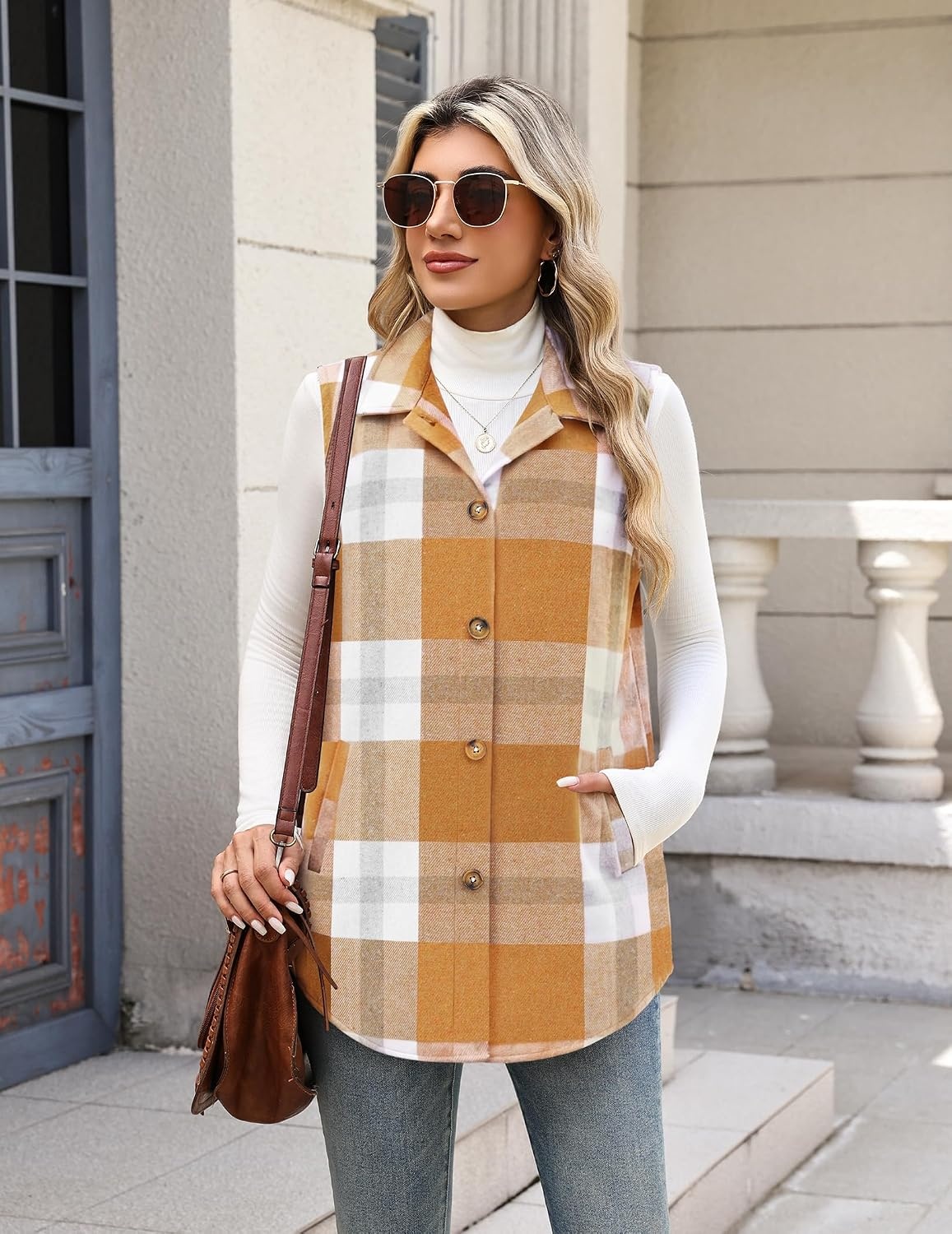 image:imageZeagoo Plaid Vest for Women Flannel Jackets Sleeveless Button Down ShirtsYellowgw578