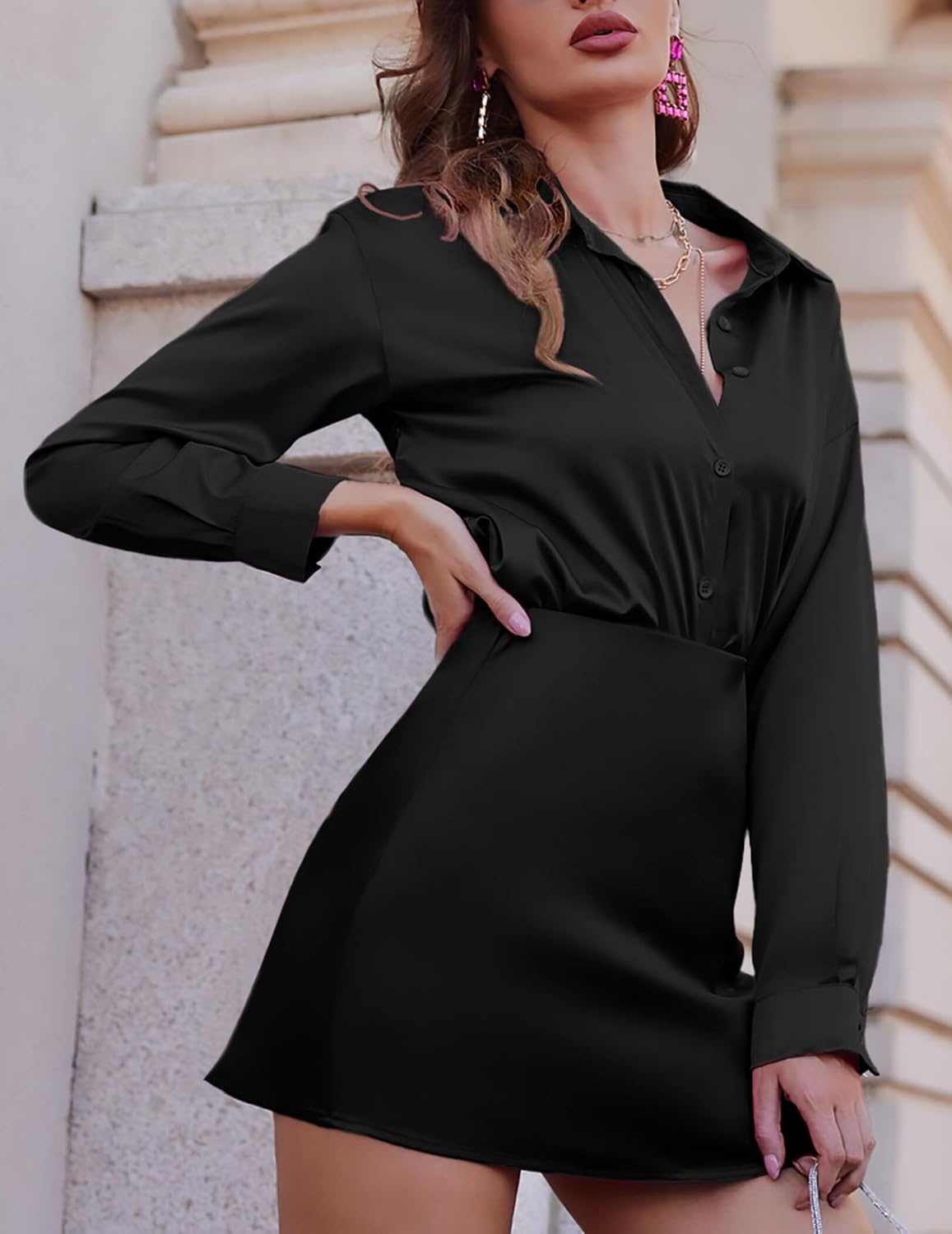 image:imageZeagoo Skirts for Women High Waisted Stain Mini Skirt Aline Zipper SkirtAblack