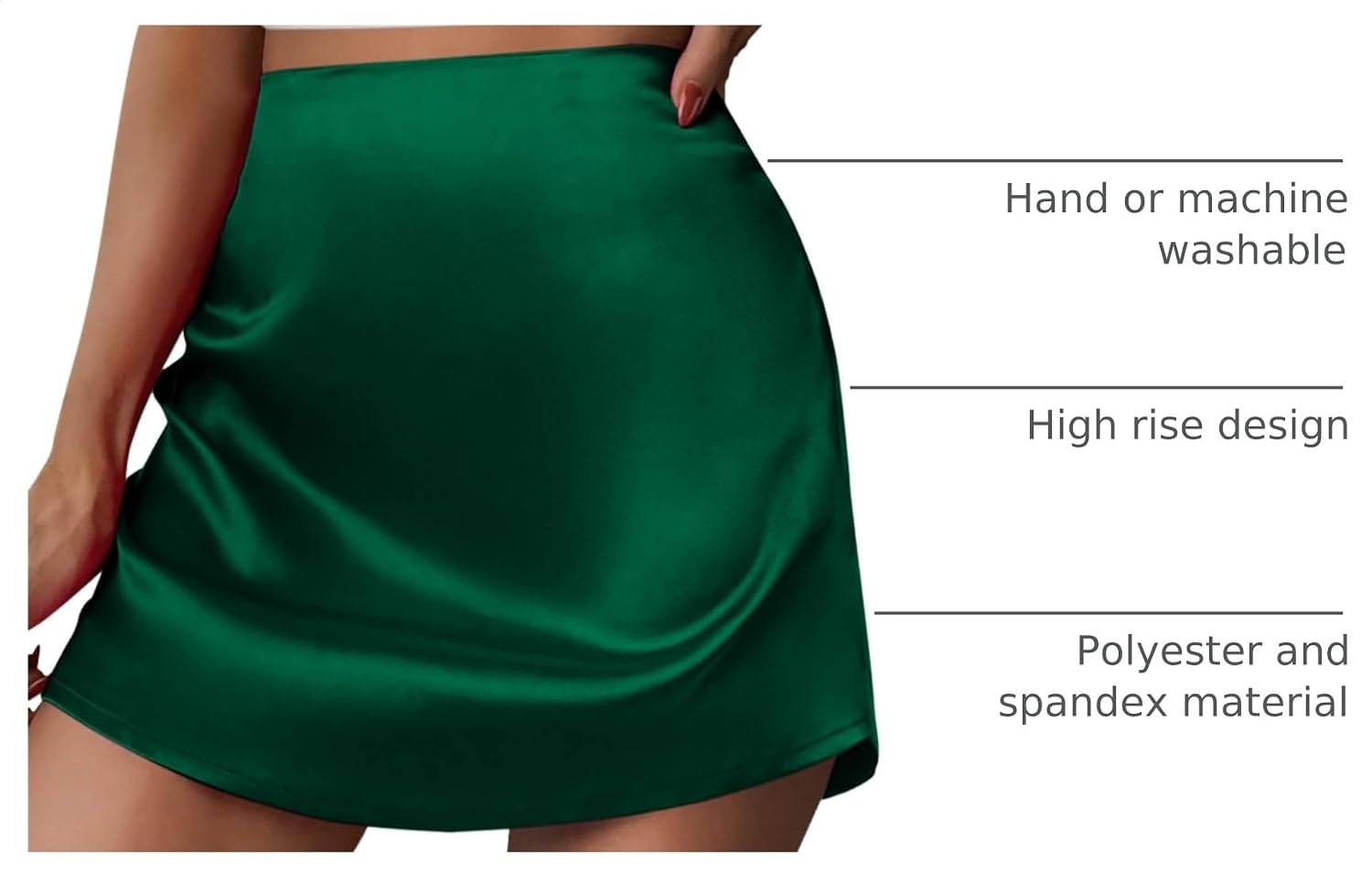 image:imageZeagoo Skirts for Women High Waisted Stain Mini Skirt Aline Zipper SkirtEvergreen