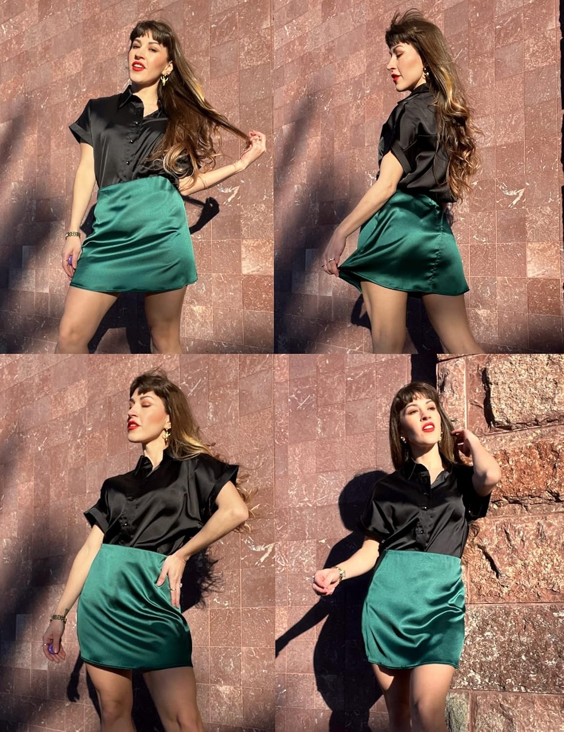image:imageZeagoo Skirts for Women High Waisted Stain Mini Skirt Aline Zipper SkirtEvergreen