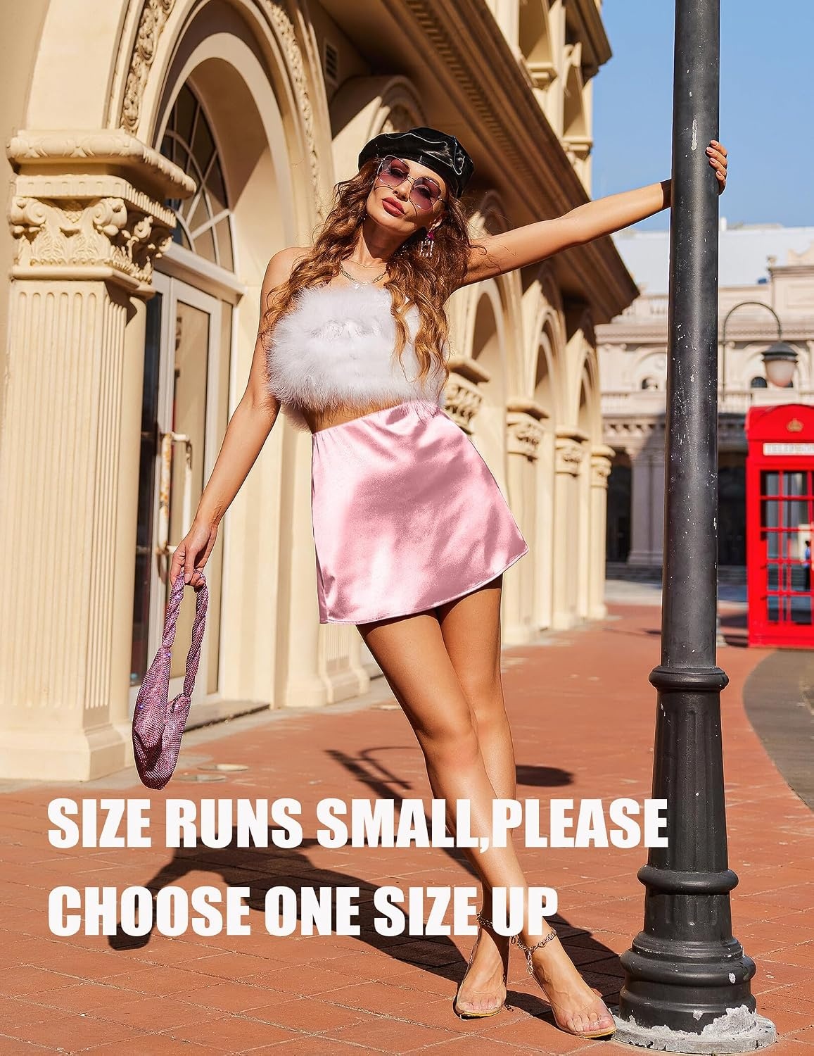 image:imageZeagoo Skirts for Women High Waisted Stain Mini Skirt Aline Zipper SkirtLight Pink