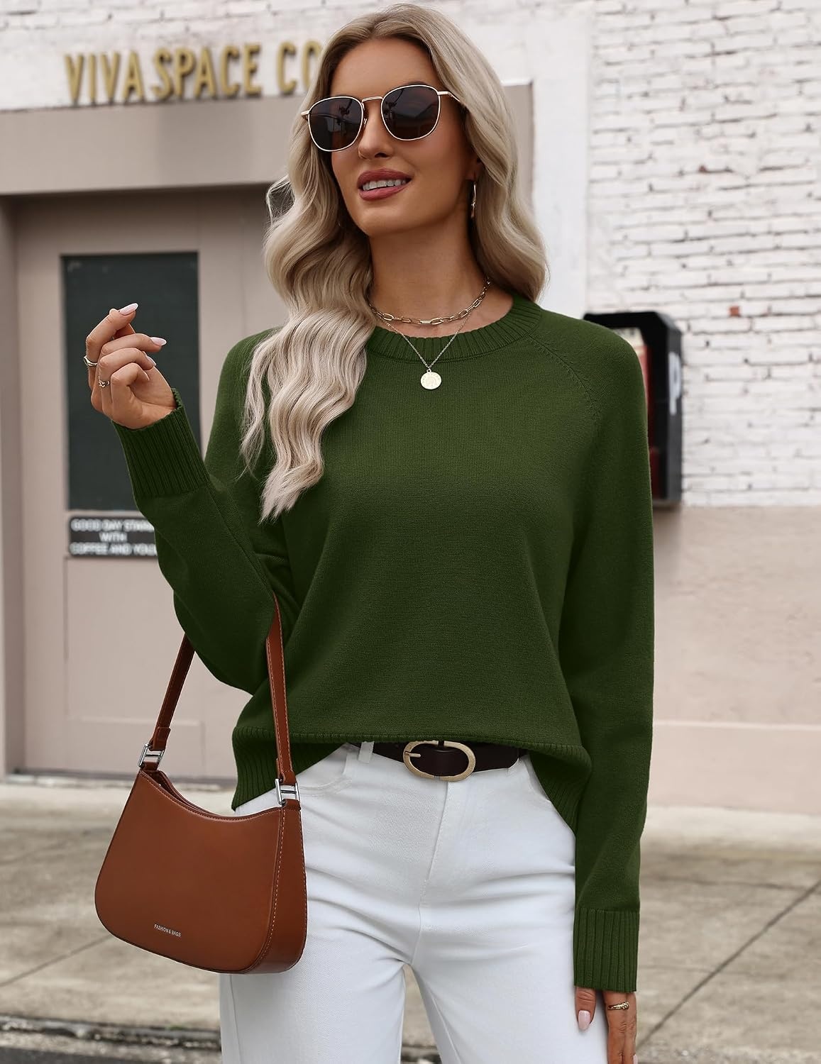 image:imageZeagoo Sweaters for Women Cropped Crewneck Basic 2026 Trendy Fall TopsArmy Green
