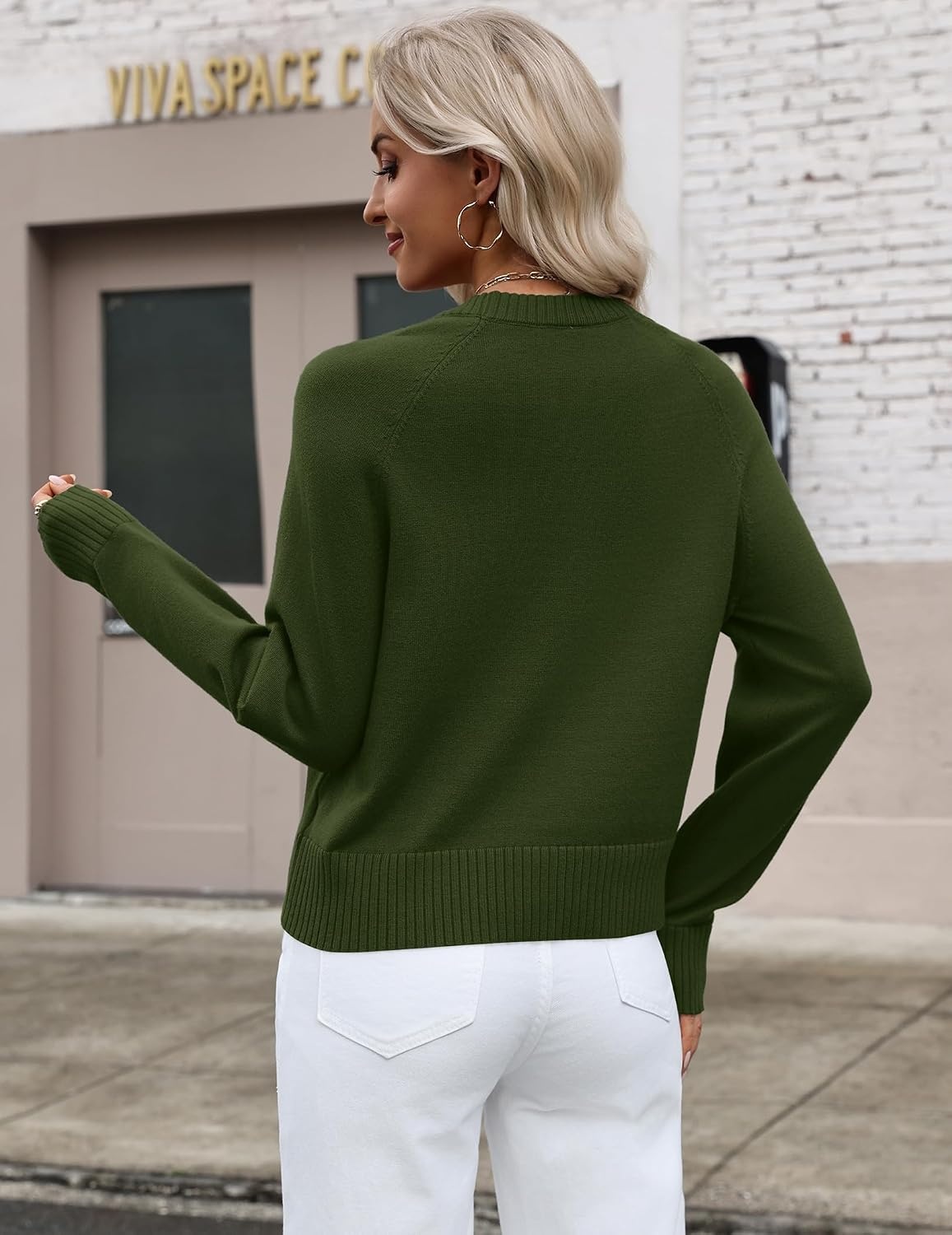 image:imageZeagoo Sweaters for Women Cropped Crewneck Basic 2026 Trendy Fall TopsArmy Green