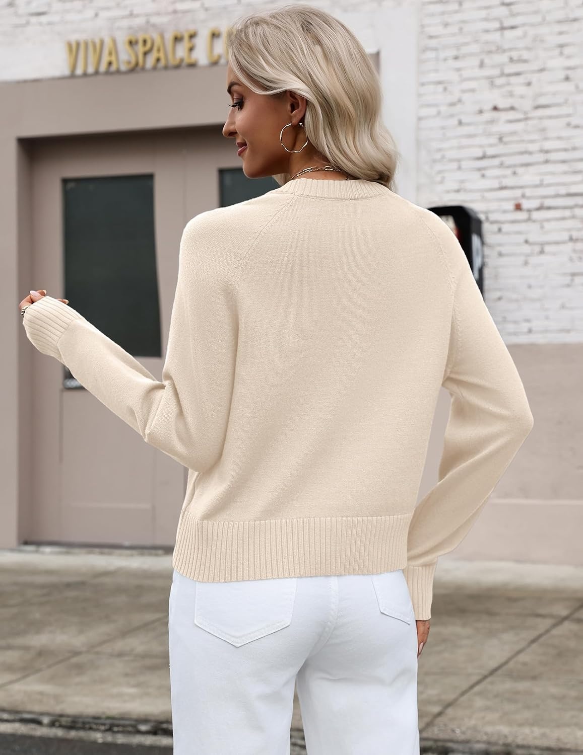 image:imageZeagoo Sweaters for Women Cropped Crewneck Basic 2026 Trendy Fall TopsBeige