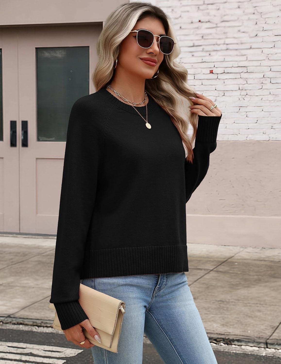 image:imageZeagoo Sweaters for Women Cropped Crewneck Basic 2026 Trendy Fall TopsBlack