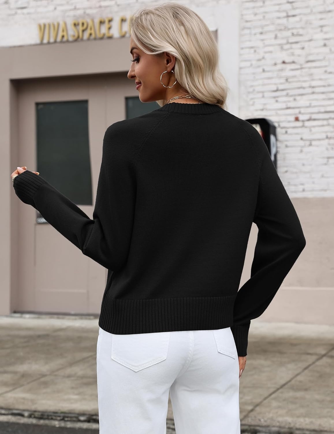 image:imageZeagoo Sweaters for Women Cropped Crewneck Basic 2026 Trendy Fall TopsBlack