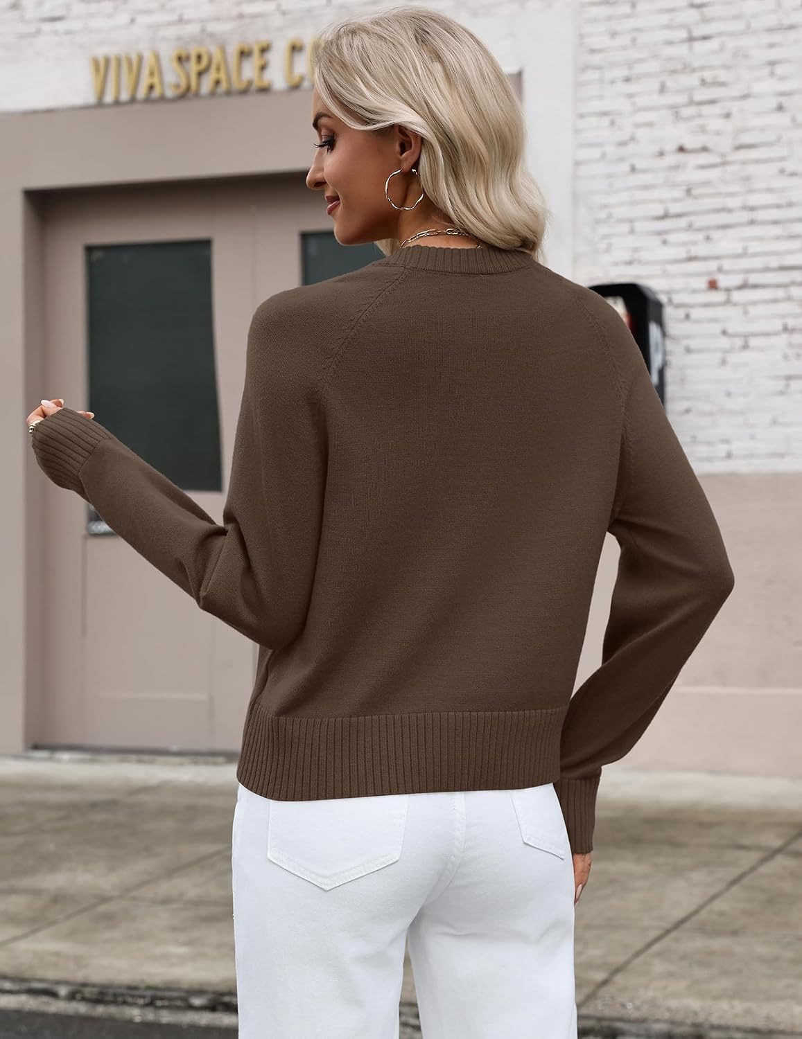 image:imageZeagoo Sweaters for Women Cropped Crewneck Basic 2026 Trendy Fall TopsBrown