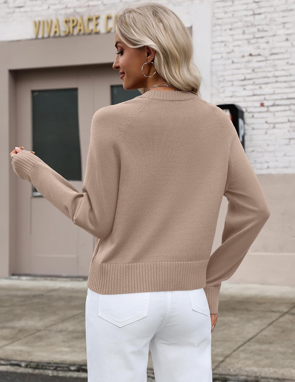 image:imageZeagoo Sweaters for Women Cropped Crewneck Basic 2026 Trendy Fall TopsKhaki