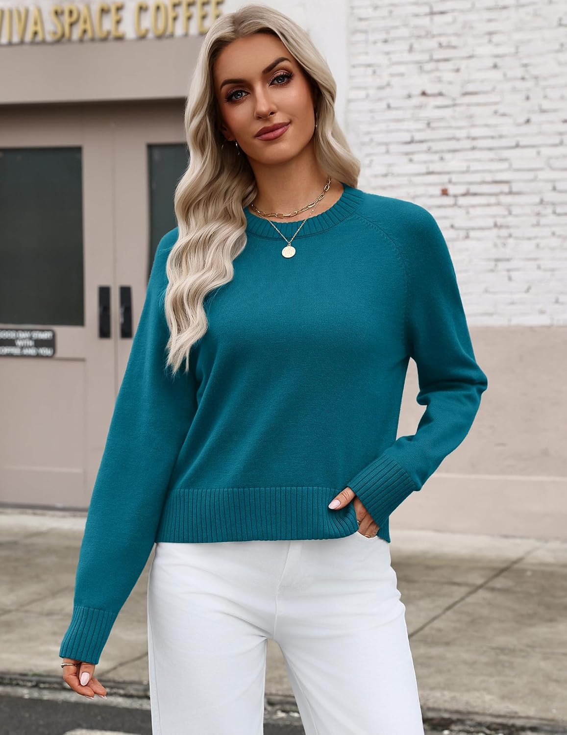 image:imageZeagoo Sweaters for Women Cropped Crewneck Basic 2026 Trendy Fall TopsLake Blue