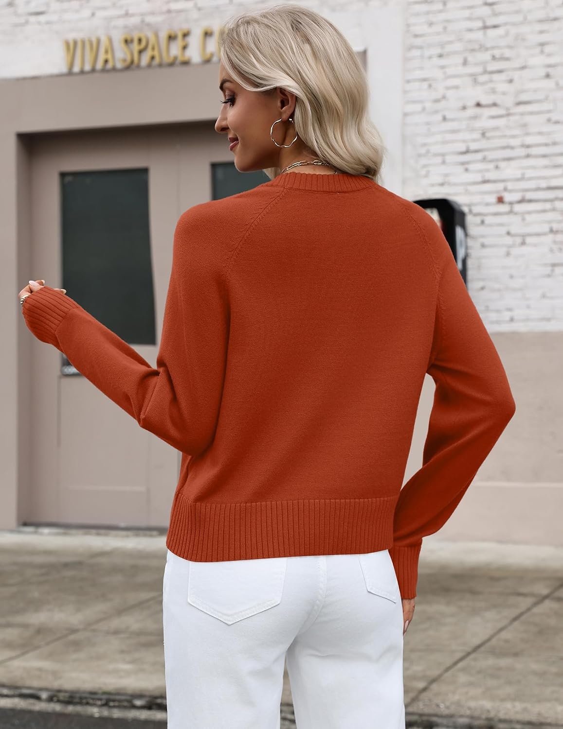 image:imageZeagoo Sweaters for Women Cropped Crewneck Basic 2026 Trendy Fall TopsOrange