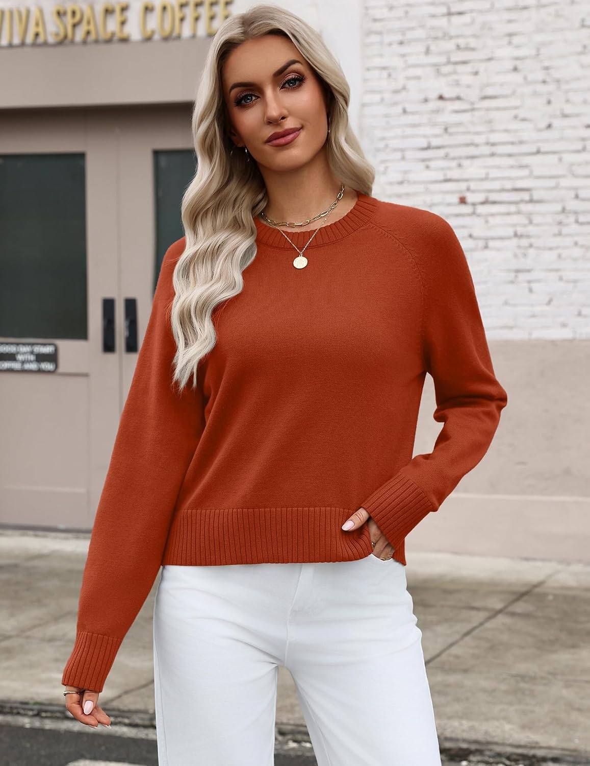 image:imageZeagoo Sweaters for Women Cropped Crewneck Basic 2026 Trendy Fall TopsOrange