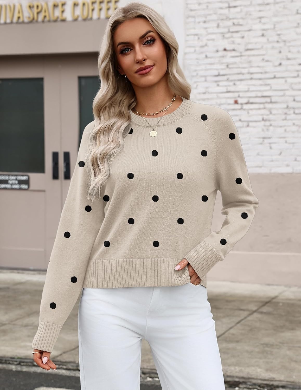 image:imageZeagoo Sweaters for Women Cropped Crewneck Basic 2026 Trendy Fall TopsPolka Dot