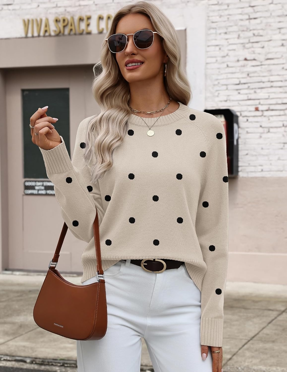 image:imageZeagoo Sweaters for Women Cropped Crewneck Basic 2026 Trendy Fall TopsPolka Dot