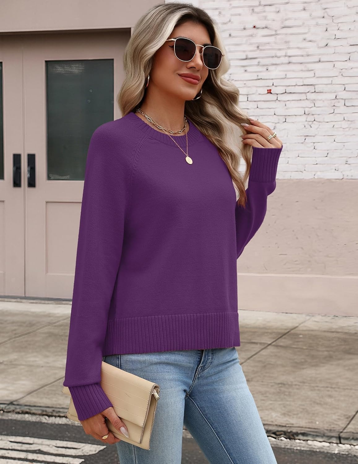 image:imageZeagoo Sweaters for Women Cropped Crewneck Basic 2026 Trendy Fall TopsPurple