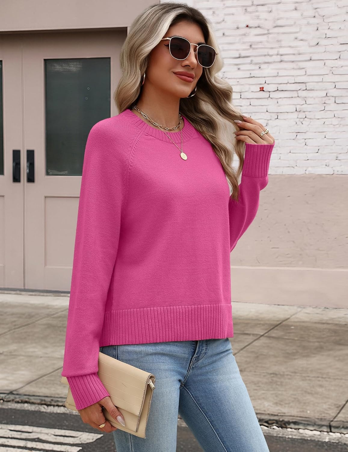 image:imageZeagoo Sweaters for Women Cropped Crewneck Basic 2026 Trendy Fall TopsRose Pink