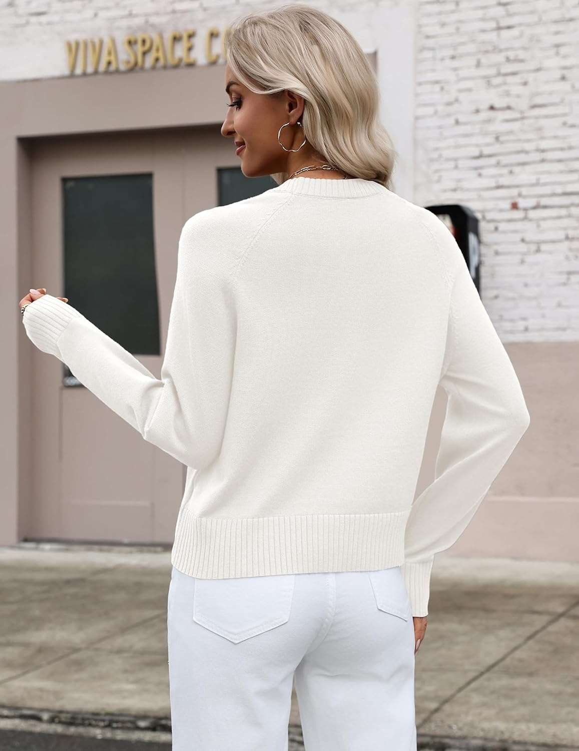 image:imageZeagoo Sweaters for Women Cropped Crewneck Basic 2026 Trendy Fall TopsWhite