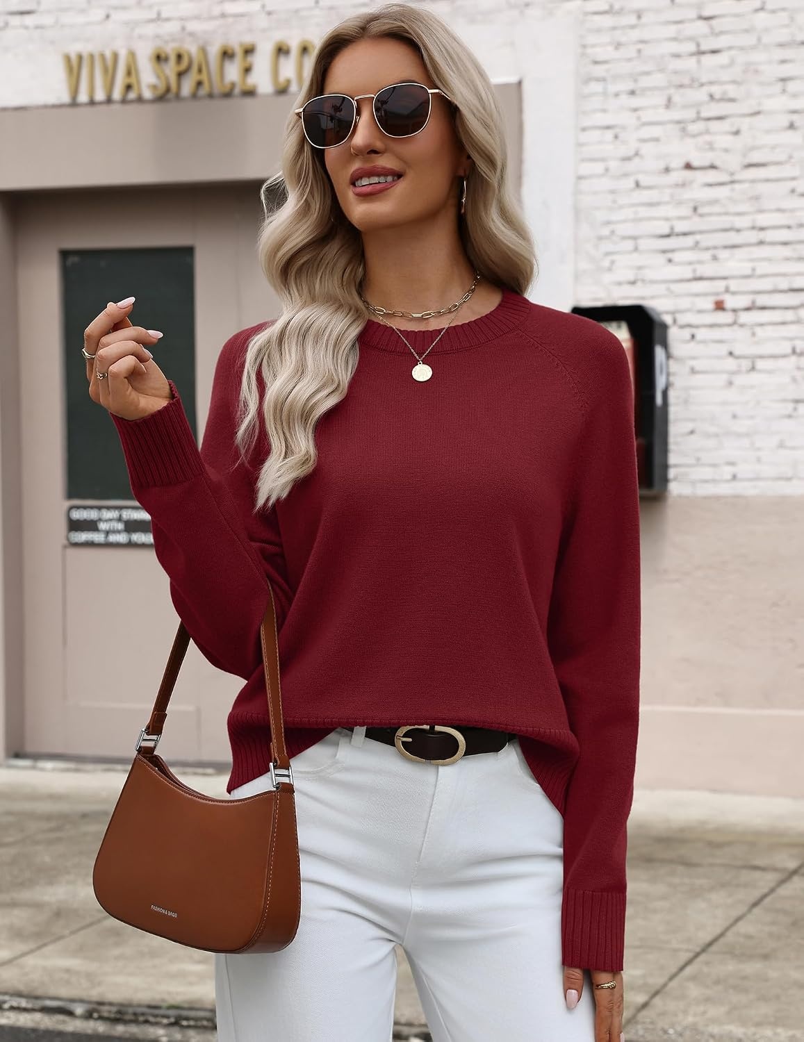 image:imageZeagoo Sweaters for Women Cropped Crewneck Basic 2026 Trendy Fall TopsWine Red