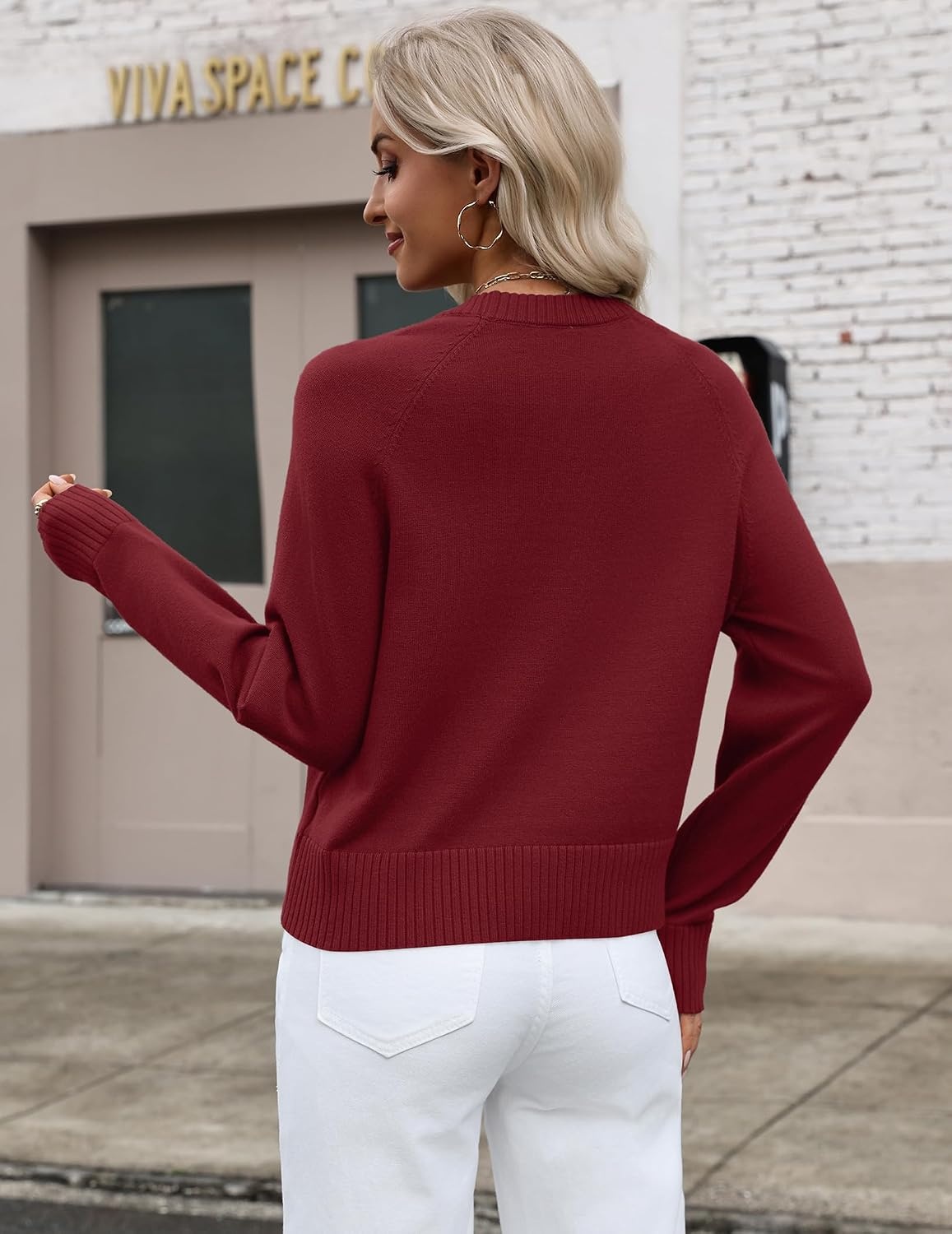 image:imageZeagoo Sweaters for Women Cropped Crewneck Basic 2026 Trendy Fall TopsWine Red