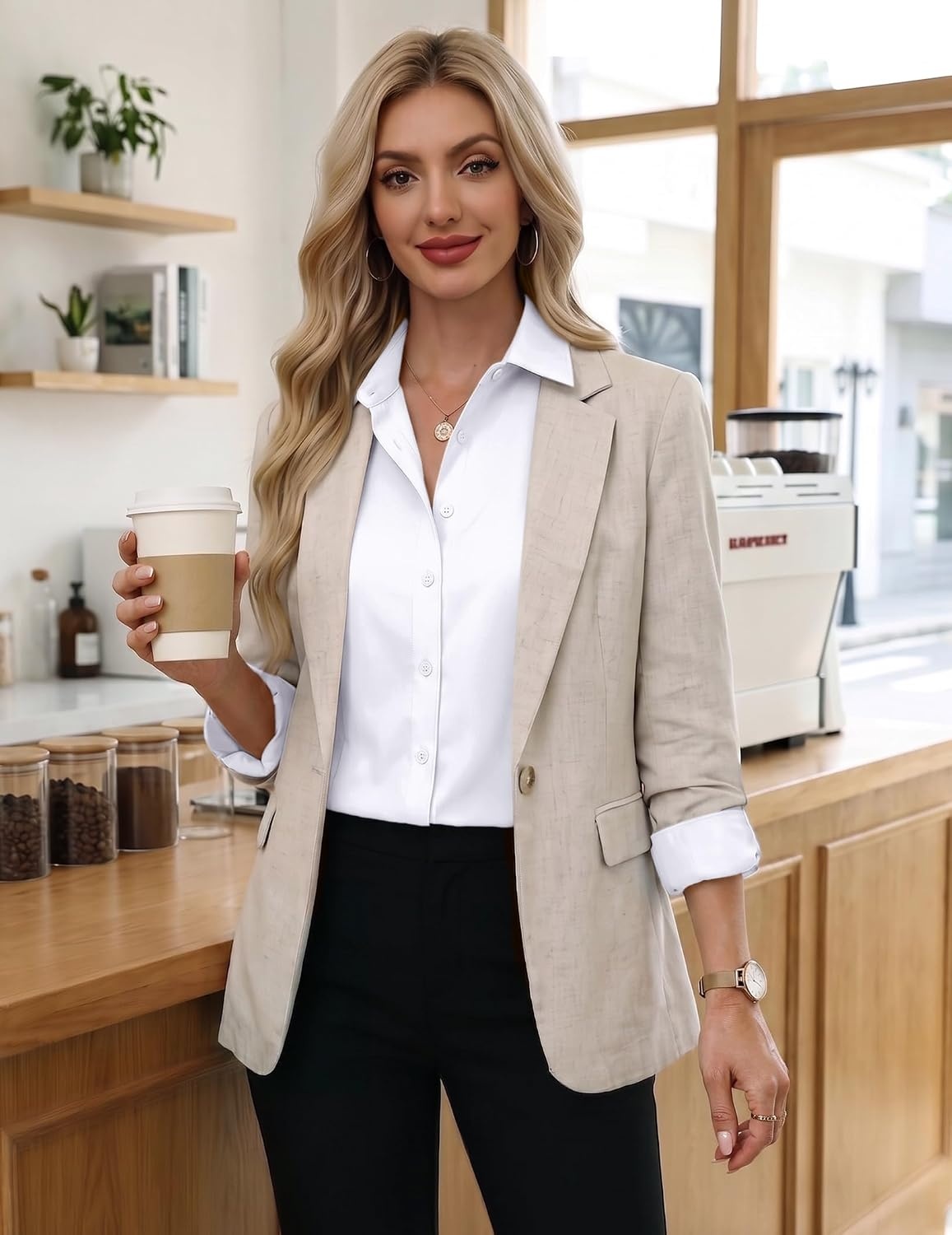 image:imageZeagoo Womens Button Down Shirts Long Sleeve Business Casual Blouses TopsAwhite