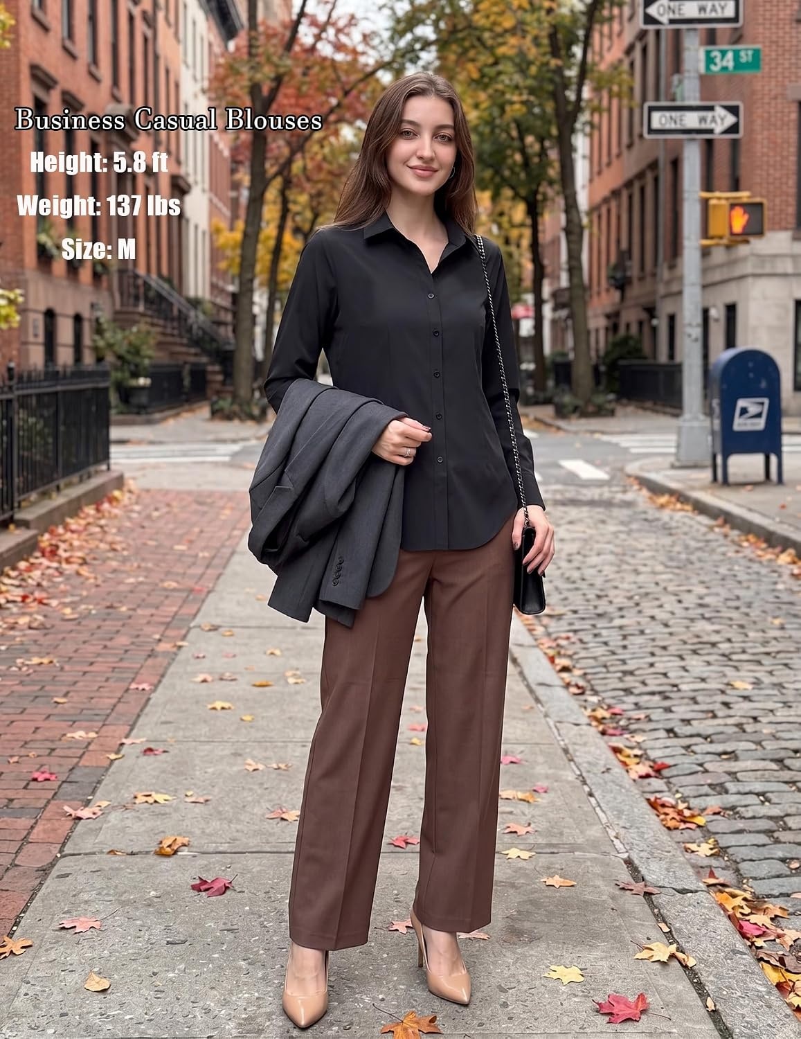 image:imageZeagoo Womens Button Down Shirts Long Sleeve Business Casual Blouses TopsBlack