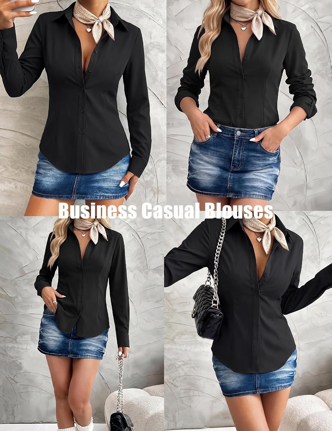 image:imageZeagoo Womens Button Down Shirts Long Sleeve Business Casual Blouses TopsBlack