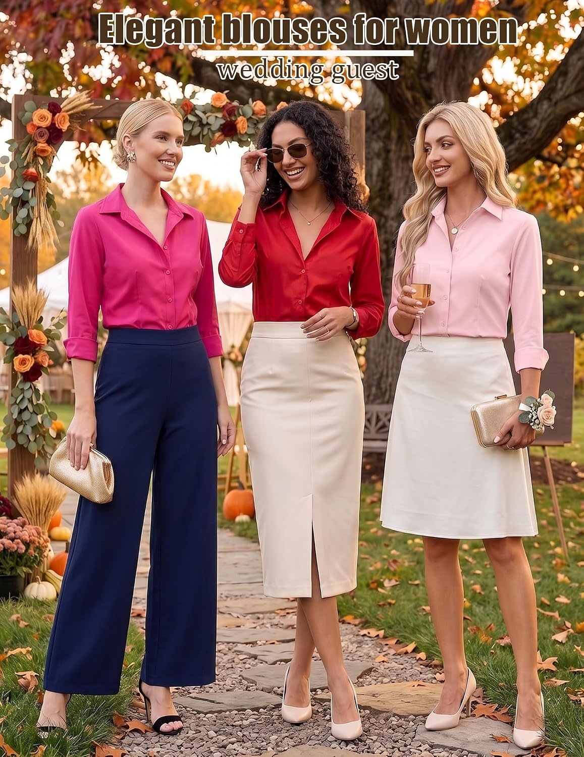 image:imageZeagoo Womens Button Down Shirts Long Sleeve Business Casual Blouses TopsHot Pink