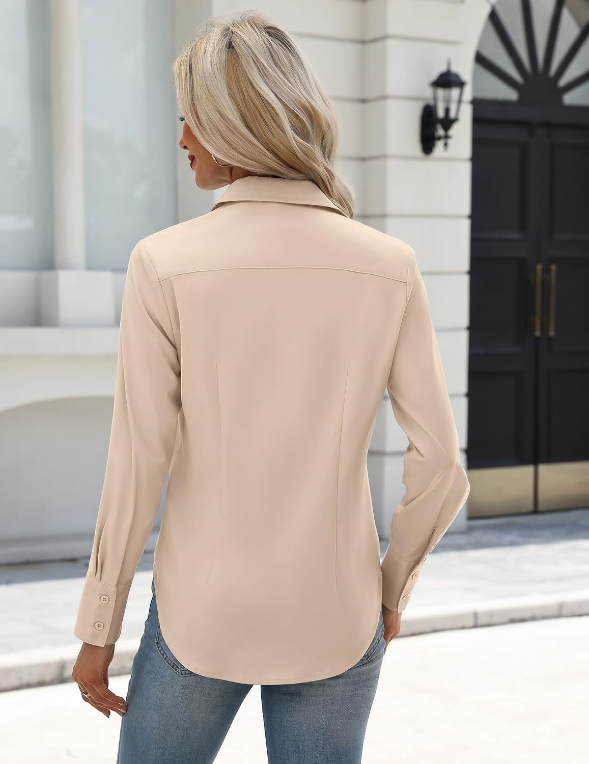 image:imageZeagoo Womens Button Down Shirts Long Sleeve Business Casual Blouses TopsLight Khaki