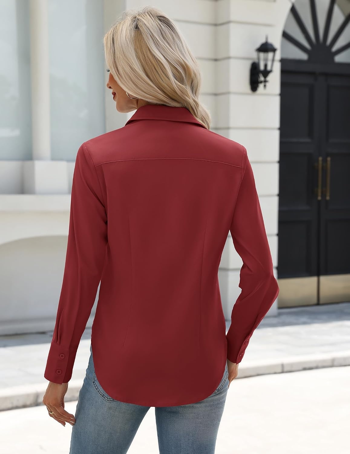 image:imageZeagoo Womens Button Down Shirts Long Sleeve Business Casual Blouses TopsWine Red