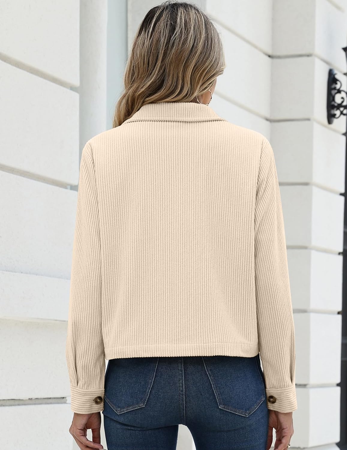 image:imageZeagoo Womens Fashion Cropped Jacket Corduroy Button Down Long Sleeve CoatsApricot