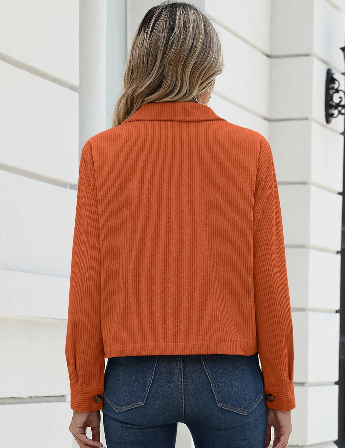 image:imageZeagoo Womens Fashion Cropped Jacket Corduroy Button Down Long Sleeve CoatsCaramel